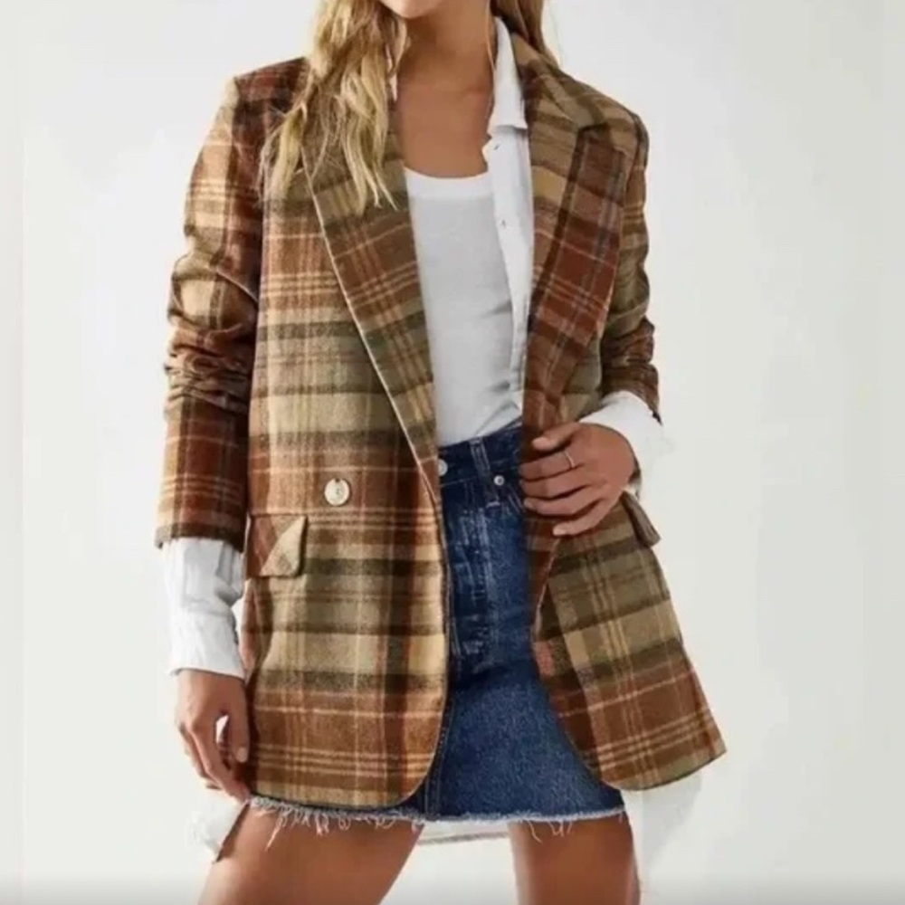 Free People Mari Boxy Blazer Plaid